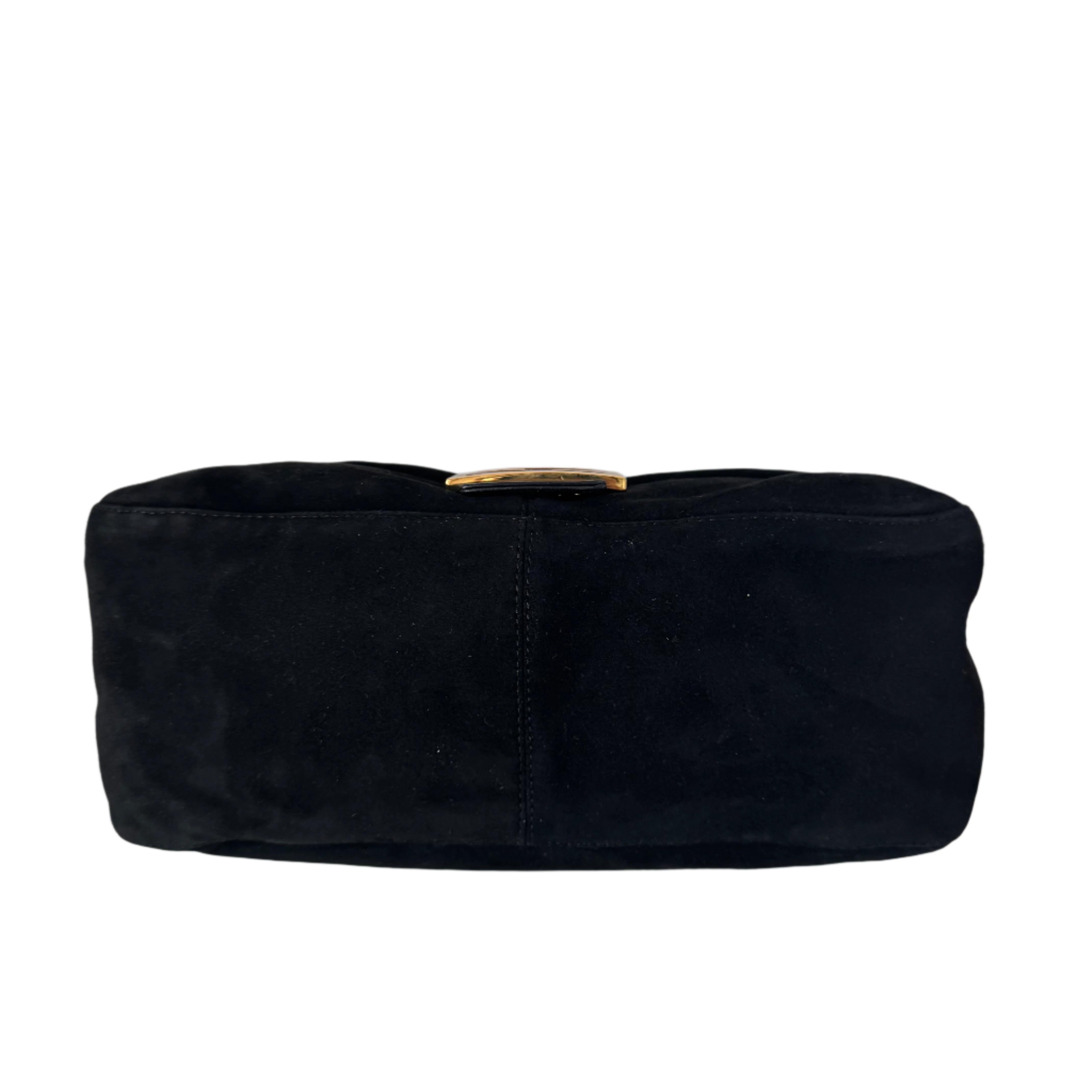 Fendi Mamma Baguette Black Suede Leather Red Buckle For Sale 14