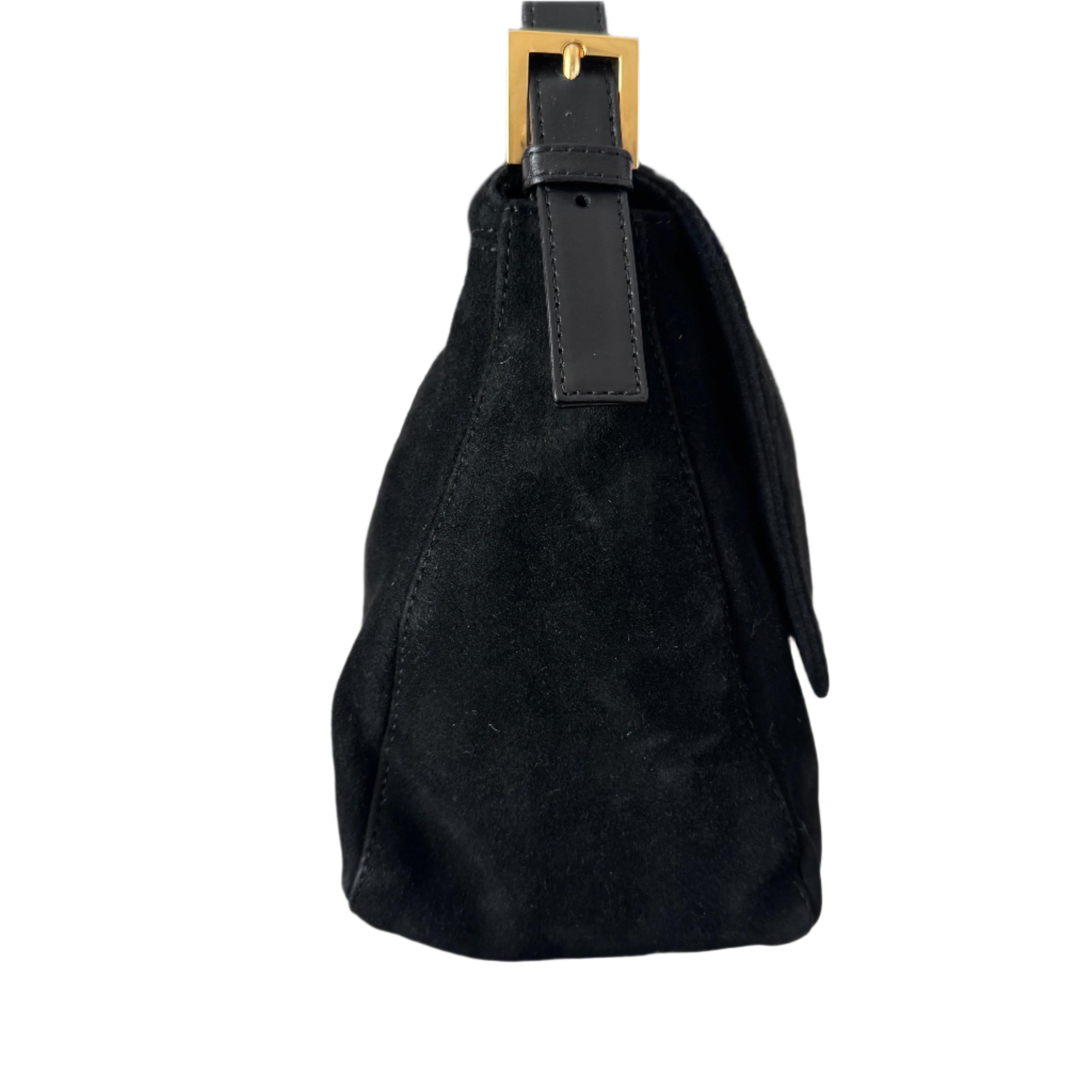 Women's Fendi Mamma Baguette Black Suede Leather Red Buckle For Sale