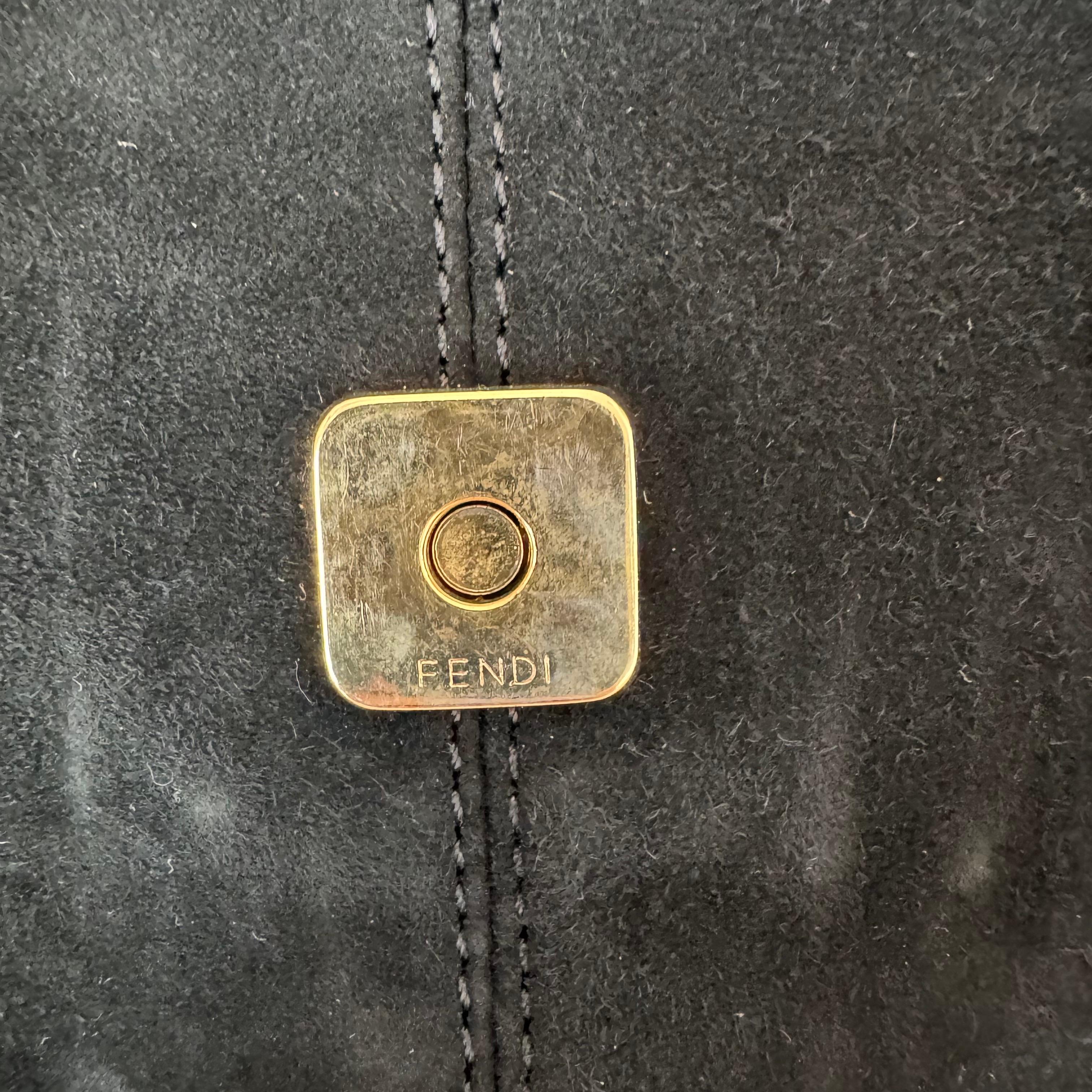 Fendi Mamma Baguette Black Suede Leather Red Buckle For Sale 4