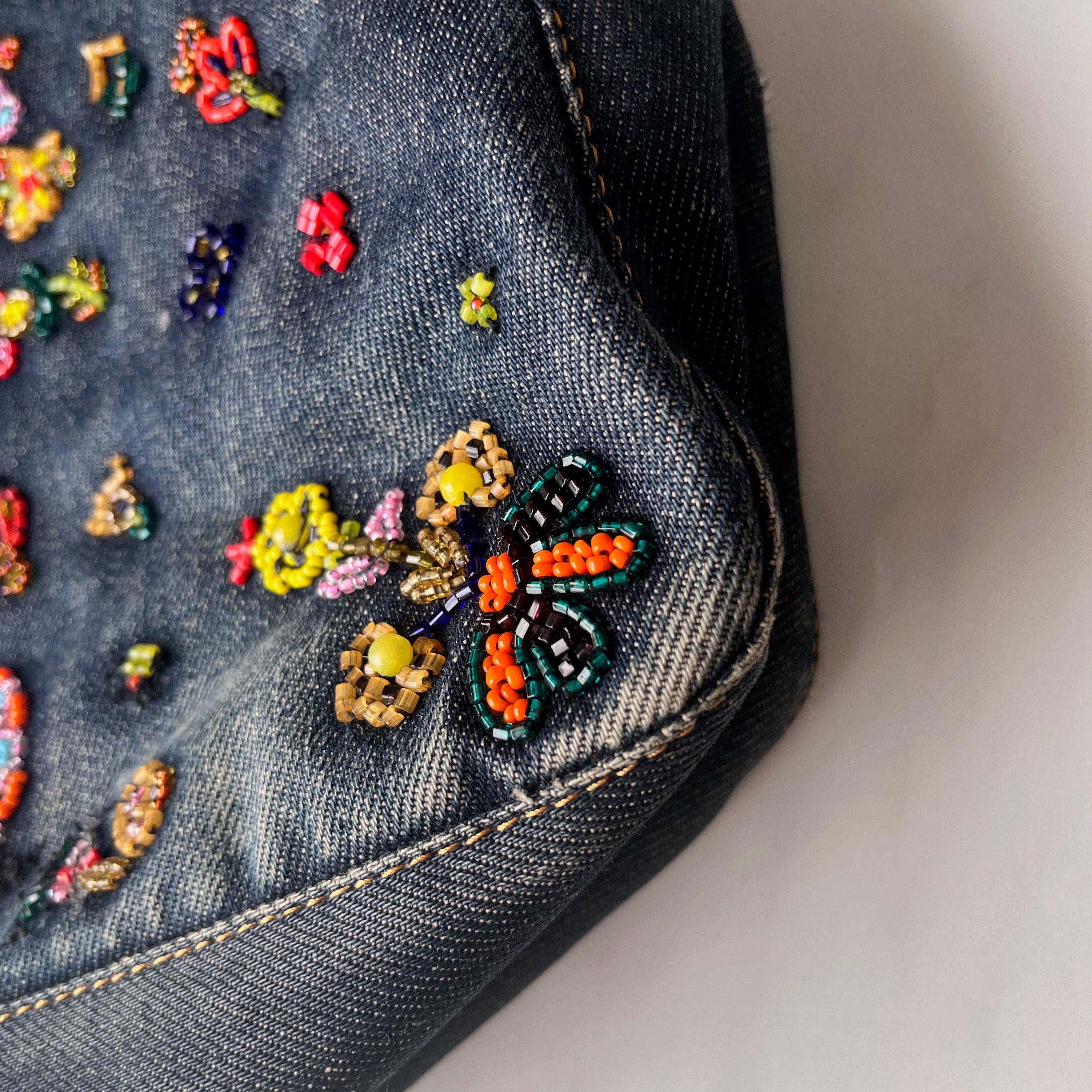 FENDI Mamma Baguette Blue Denim with Floral Beads 5