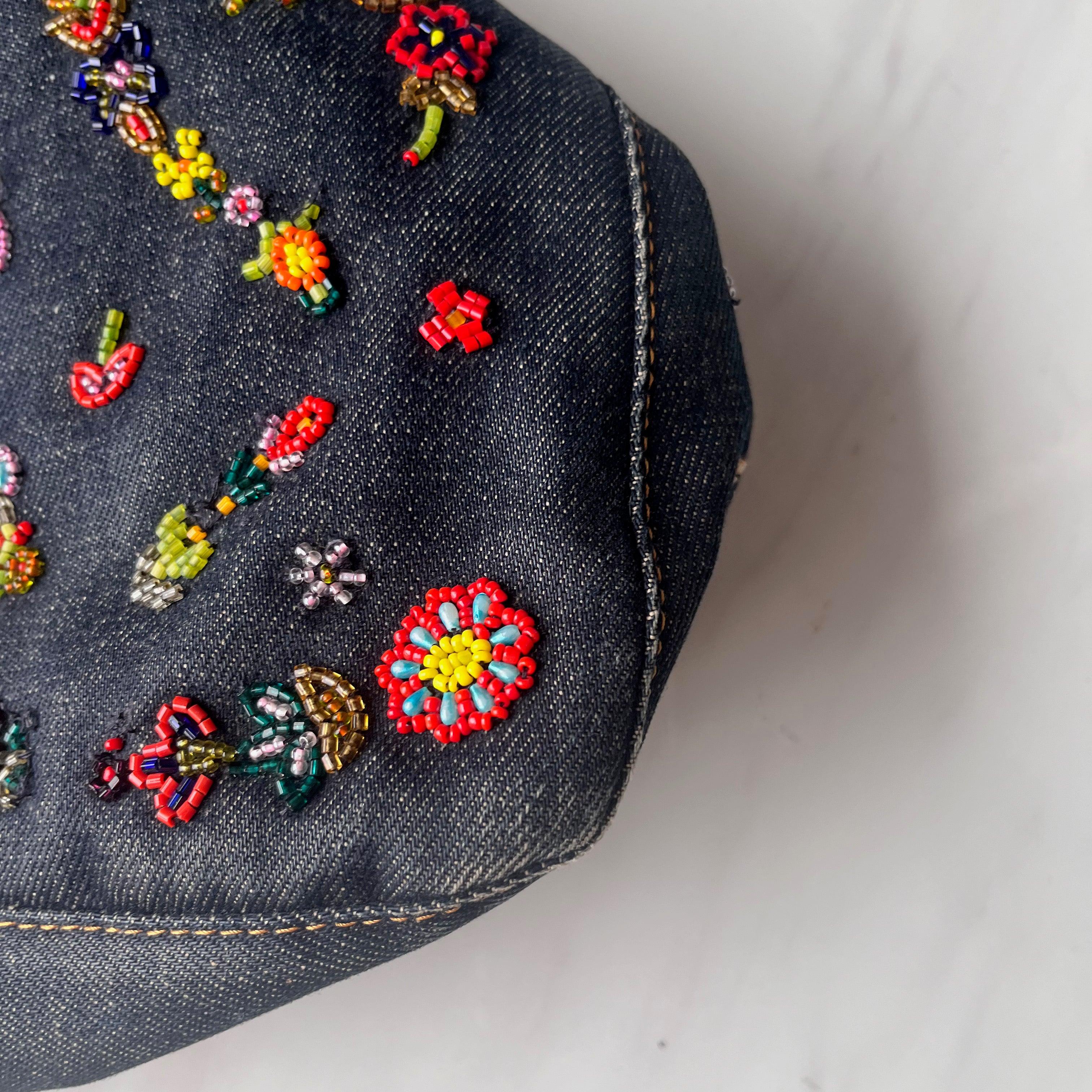 FENDI Mamma Baguette Blue Denim with Floral Beads 7