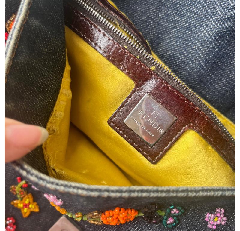 FENDI Mamma Baguette Blue Denim with Floral Beads 8