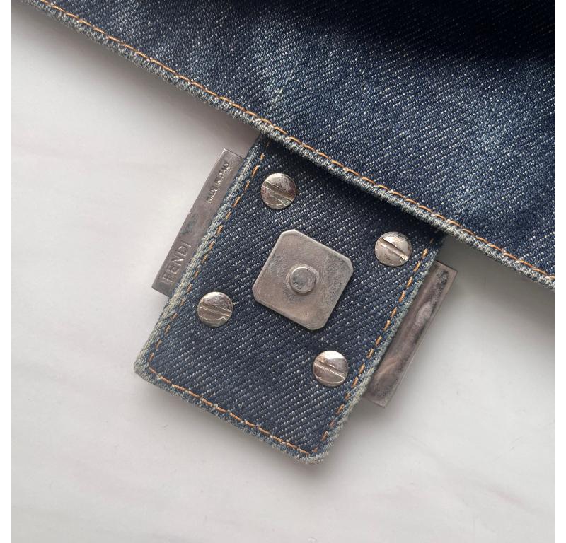 FENDI Mamma Baguette Blue Denim with Floral Beads 9
