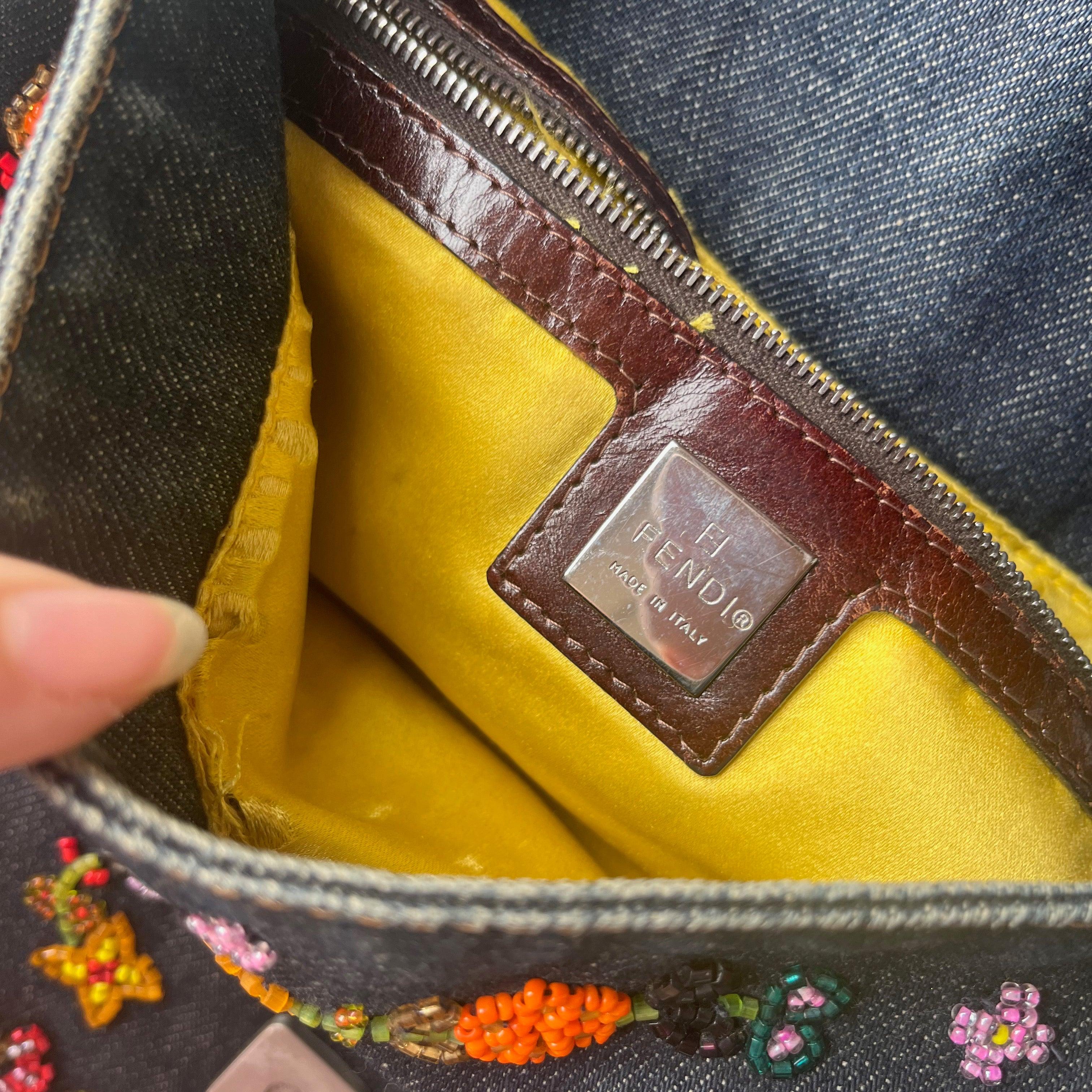 FENDI Mamma Baguette Blue Denim with Floral Beads 9