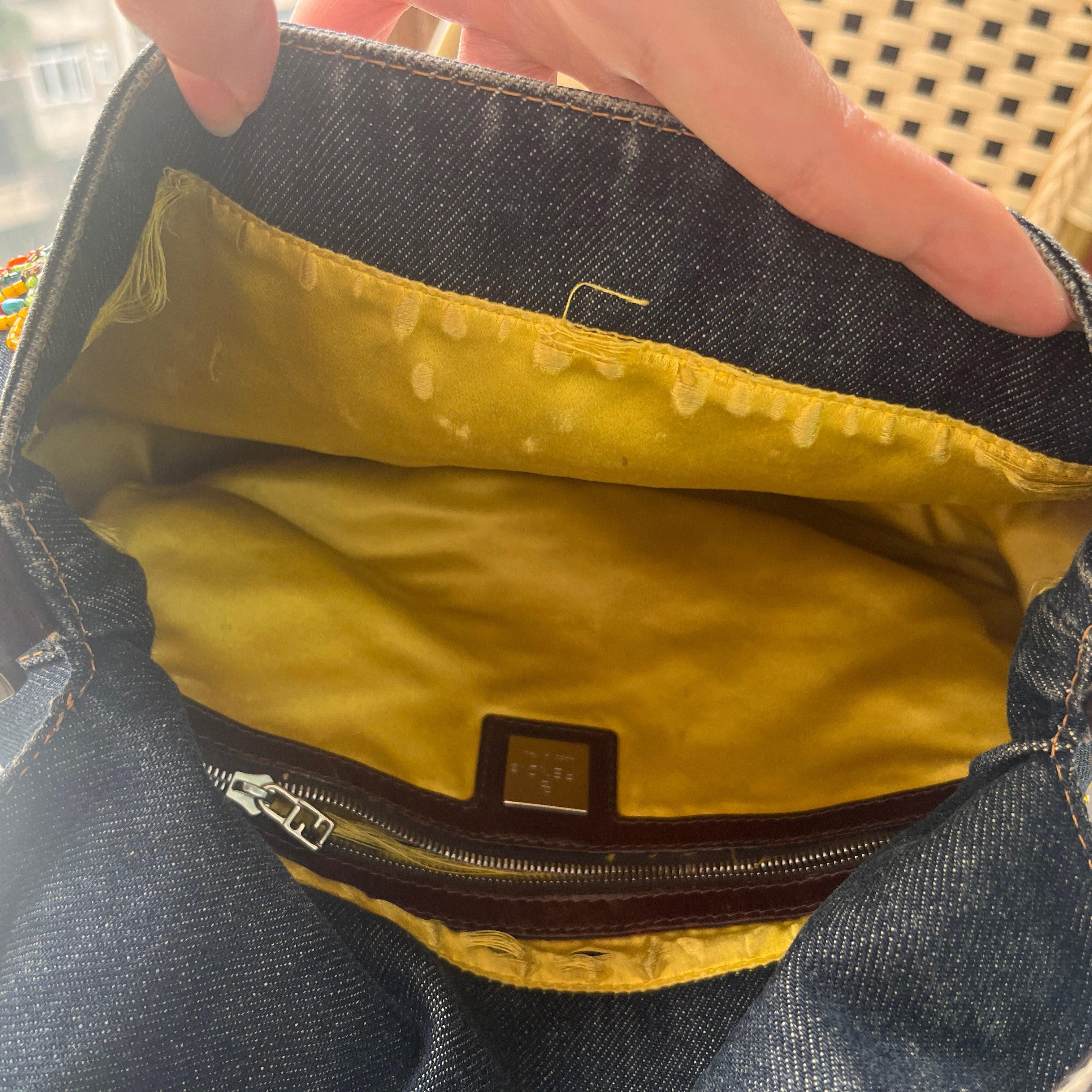 FENDI Mamma Baguette Blue Denim with Floral Beads 12