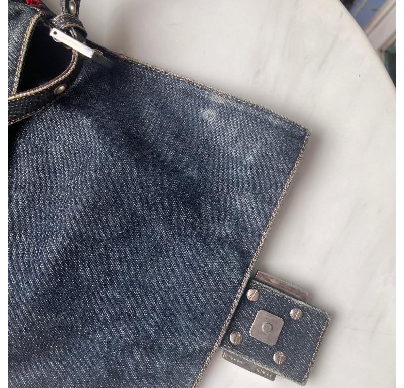 FENDI Mamma Baguette Blue Denim with Floral Beads 13
