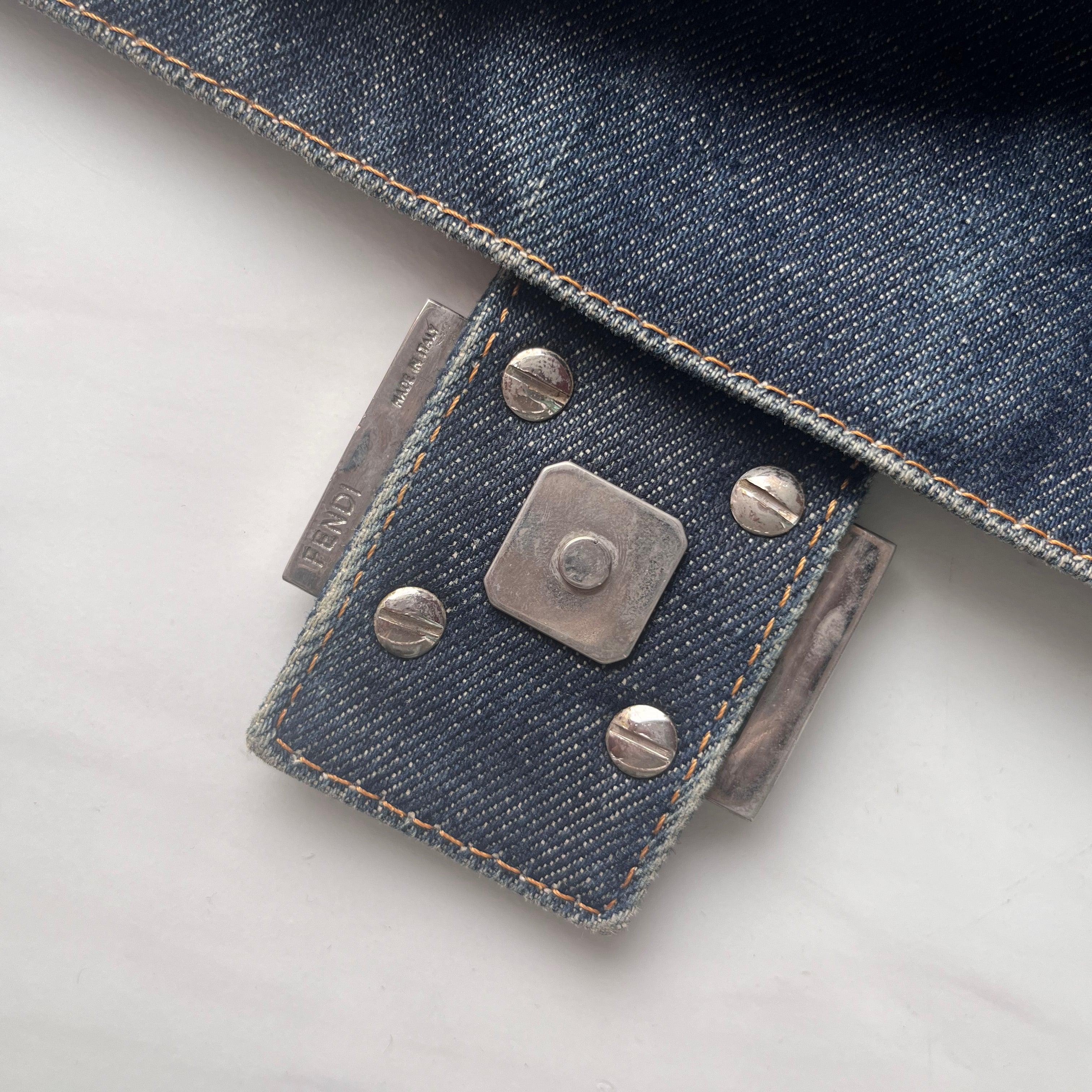 FENDI Mamma Baguette Blue Denim with Floral Beads 13