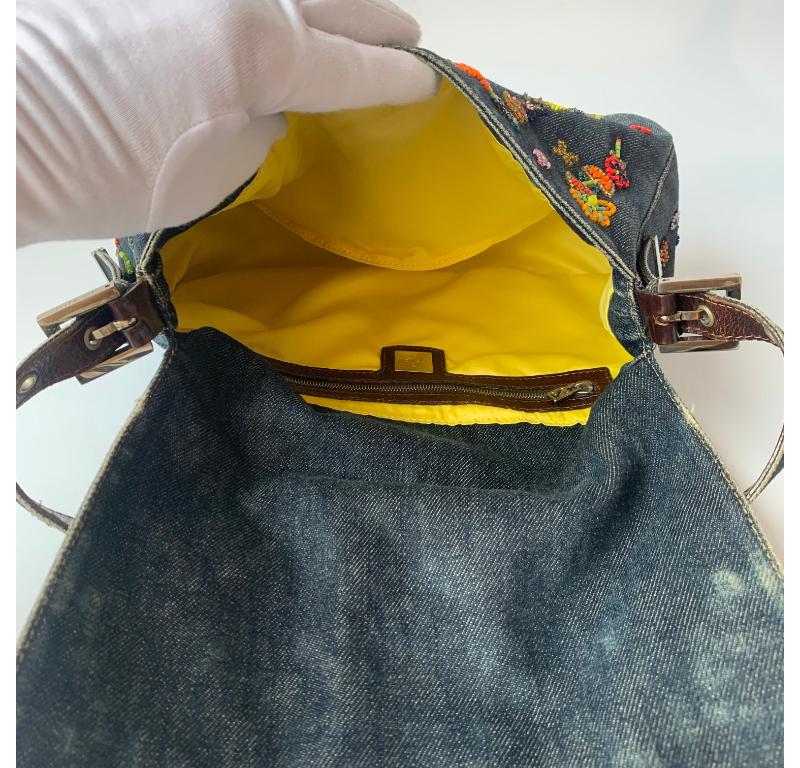 FENDI Mamma Baguette Blue Denim with Floral Beads 14