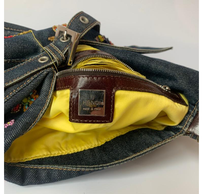 FENDI Mamma Baguette Blue Denim with Floral Beads 15