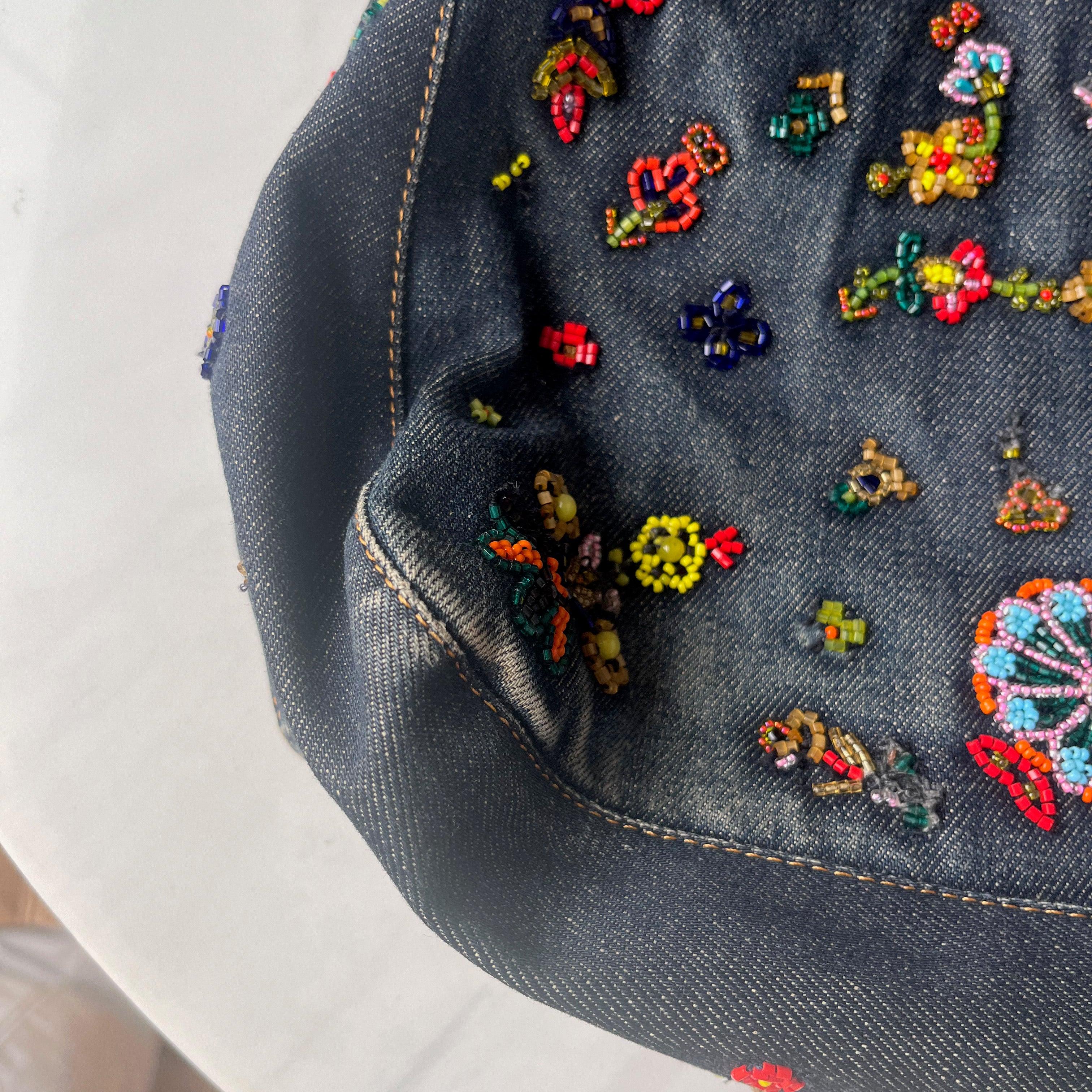 FENDI Mamma Baguette Blue Denim with Floral Beads 4