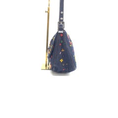 FENDI Mamma Baguette Blue Denim with Floral Beads Vintage
