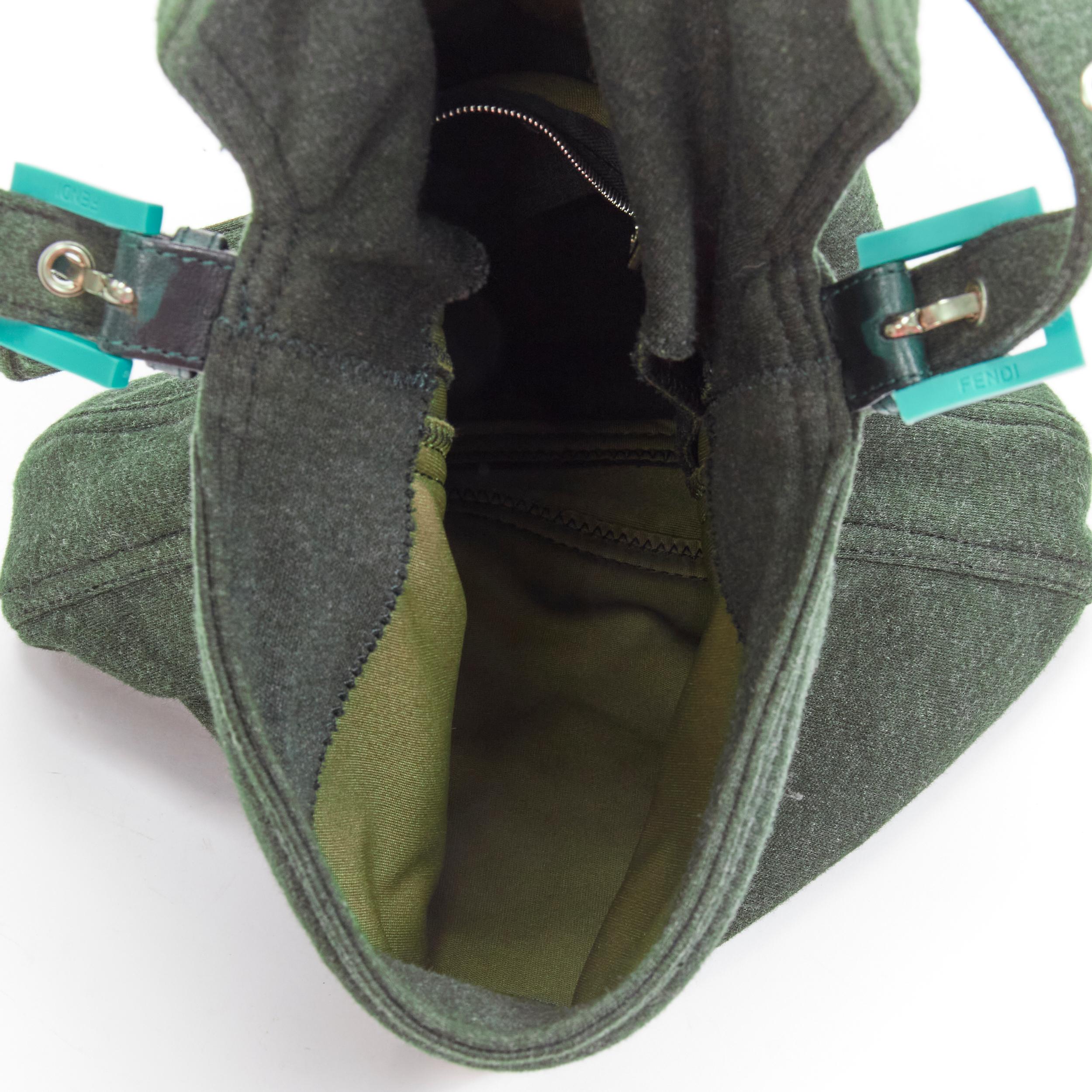FENDI Mamma Baguette blue rubberised buckle grey wool shoulder bag 5