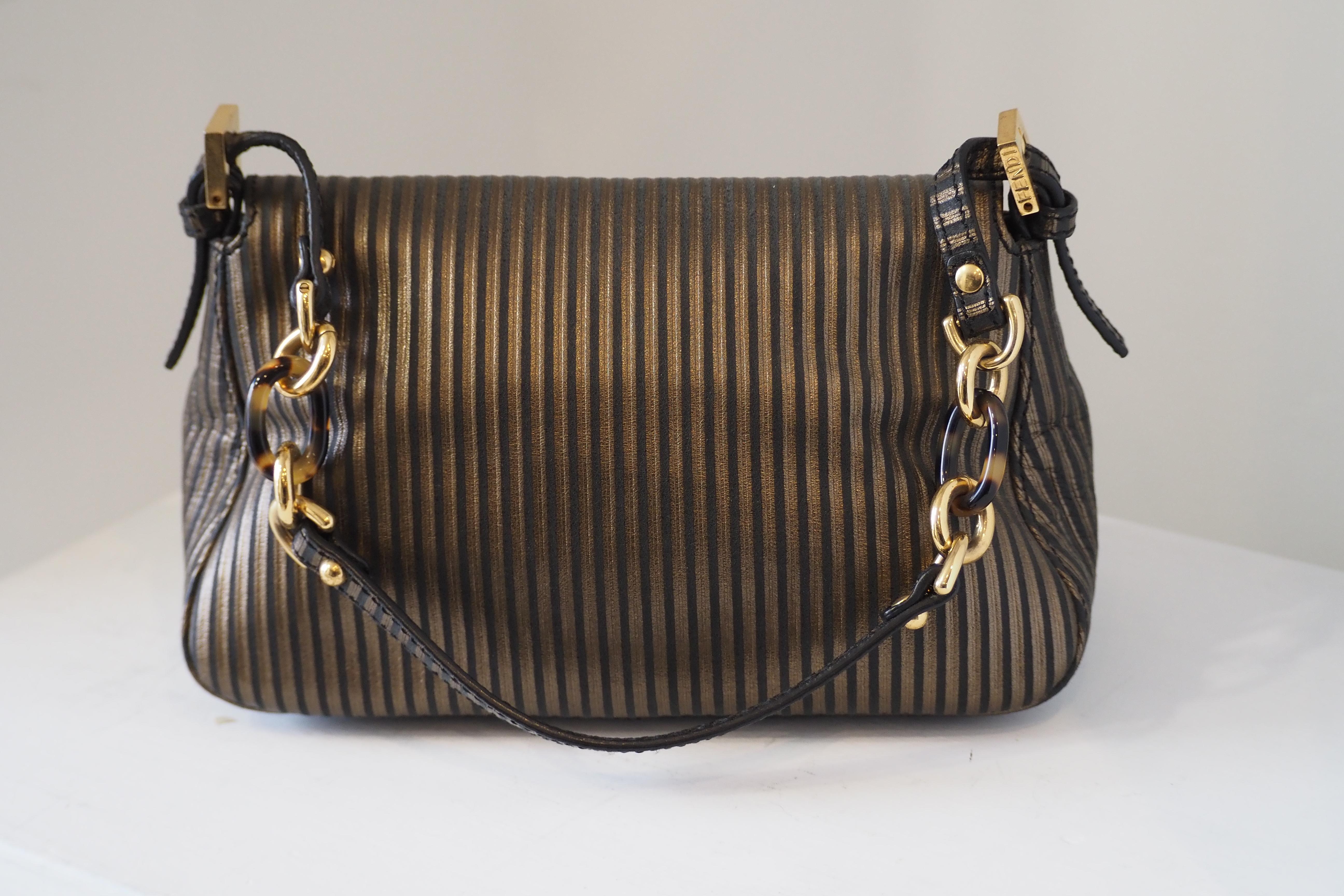 Fendi mamma baguette brown and gold handle bag For Sale 5