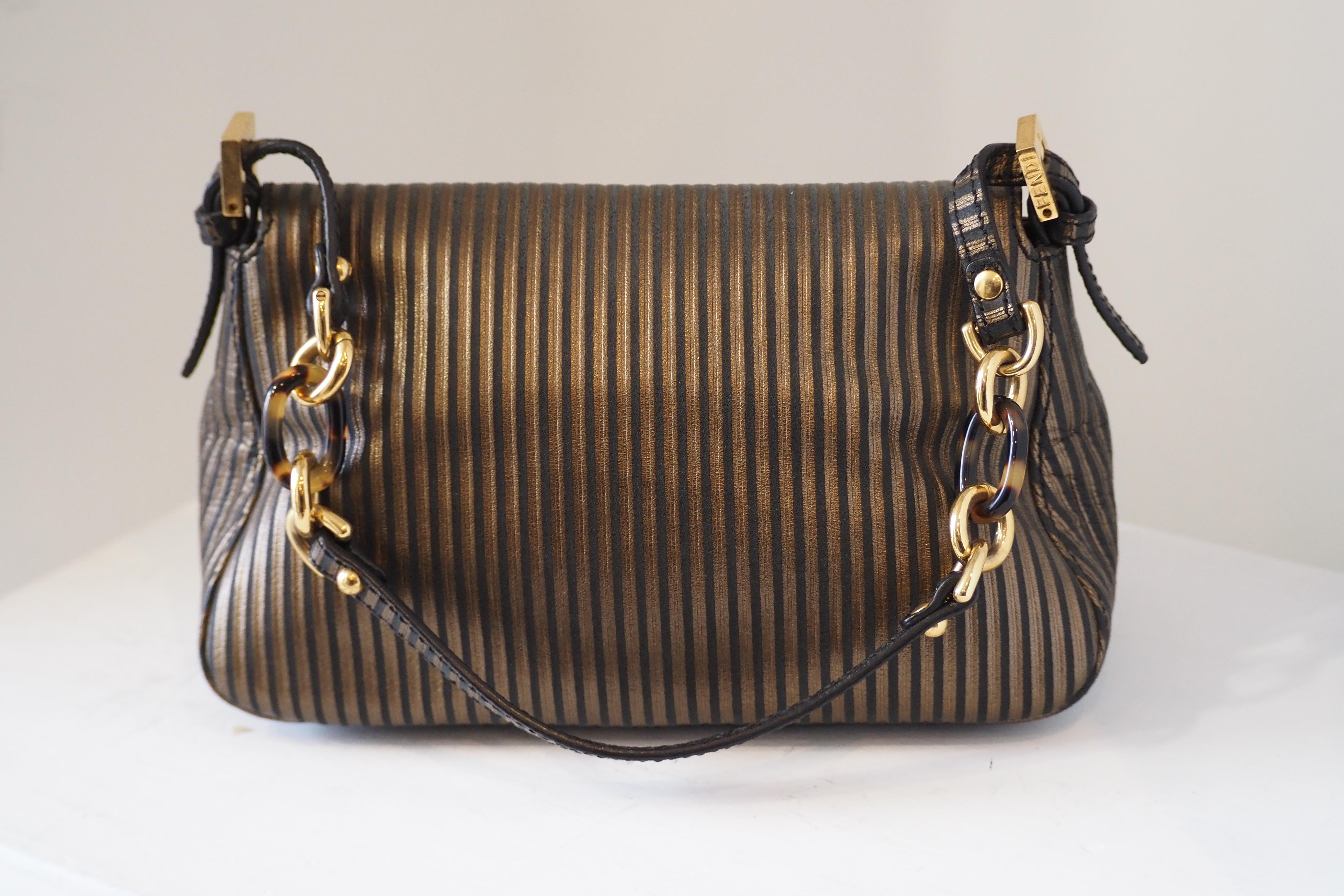 Fendi mamma baguette brown and gold handle bag For Sale 6