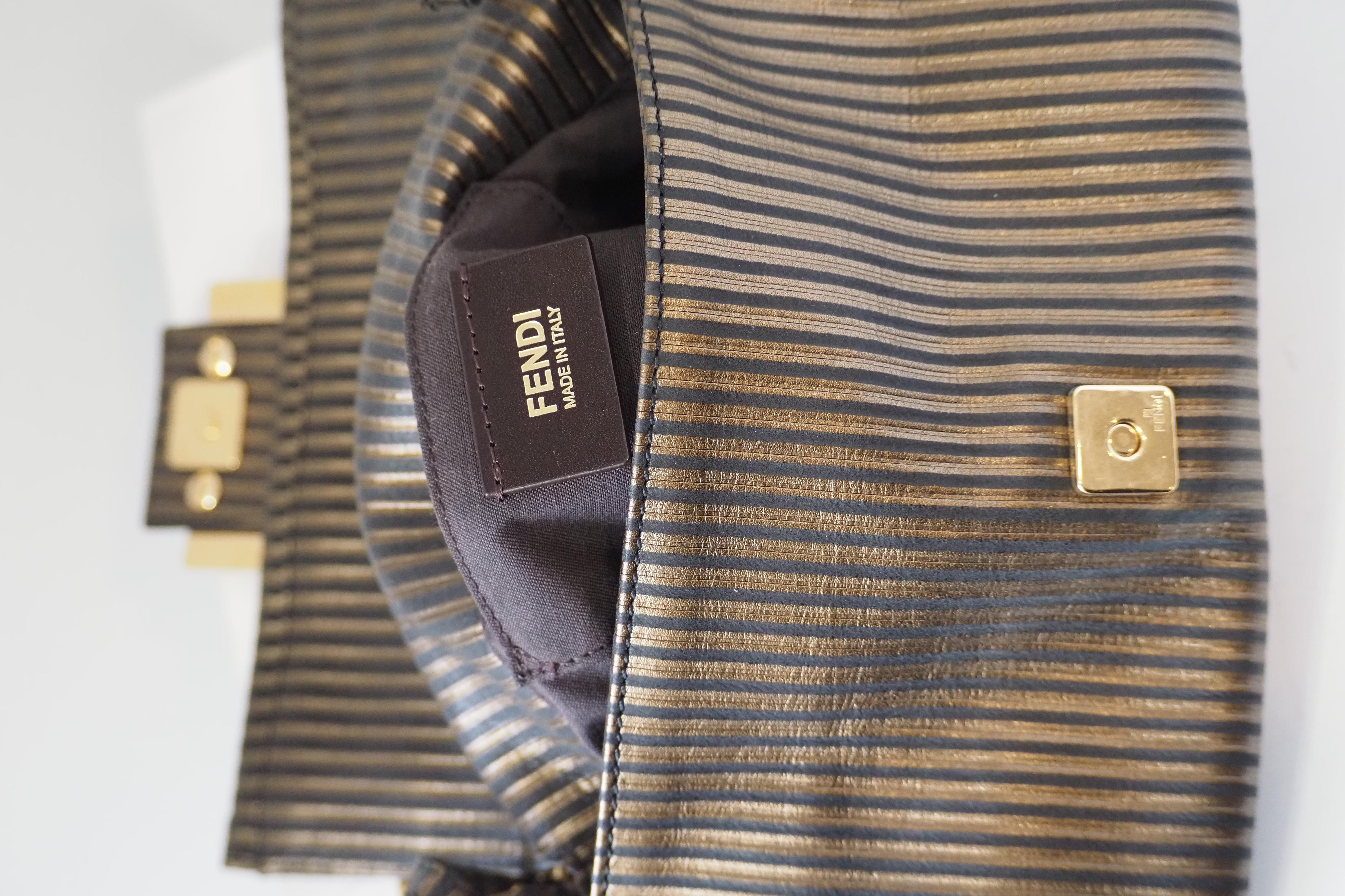 Fendi mamma baguette brown and gold handle bag For Sale 9