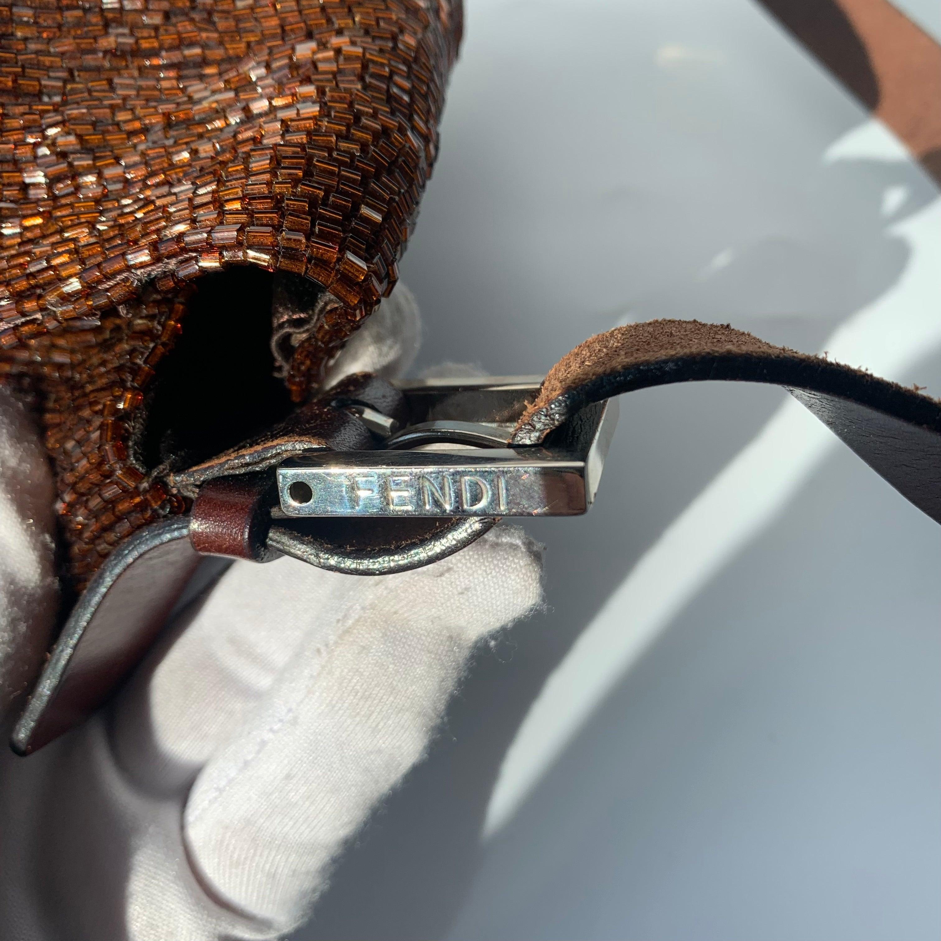 Fendi Mamma Baguette Brown Beaded Shoulder Bag 6