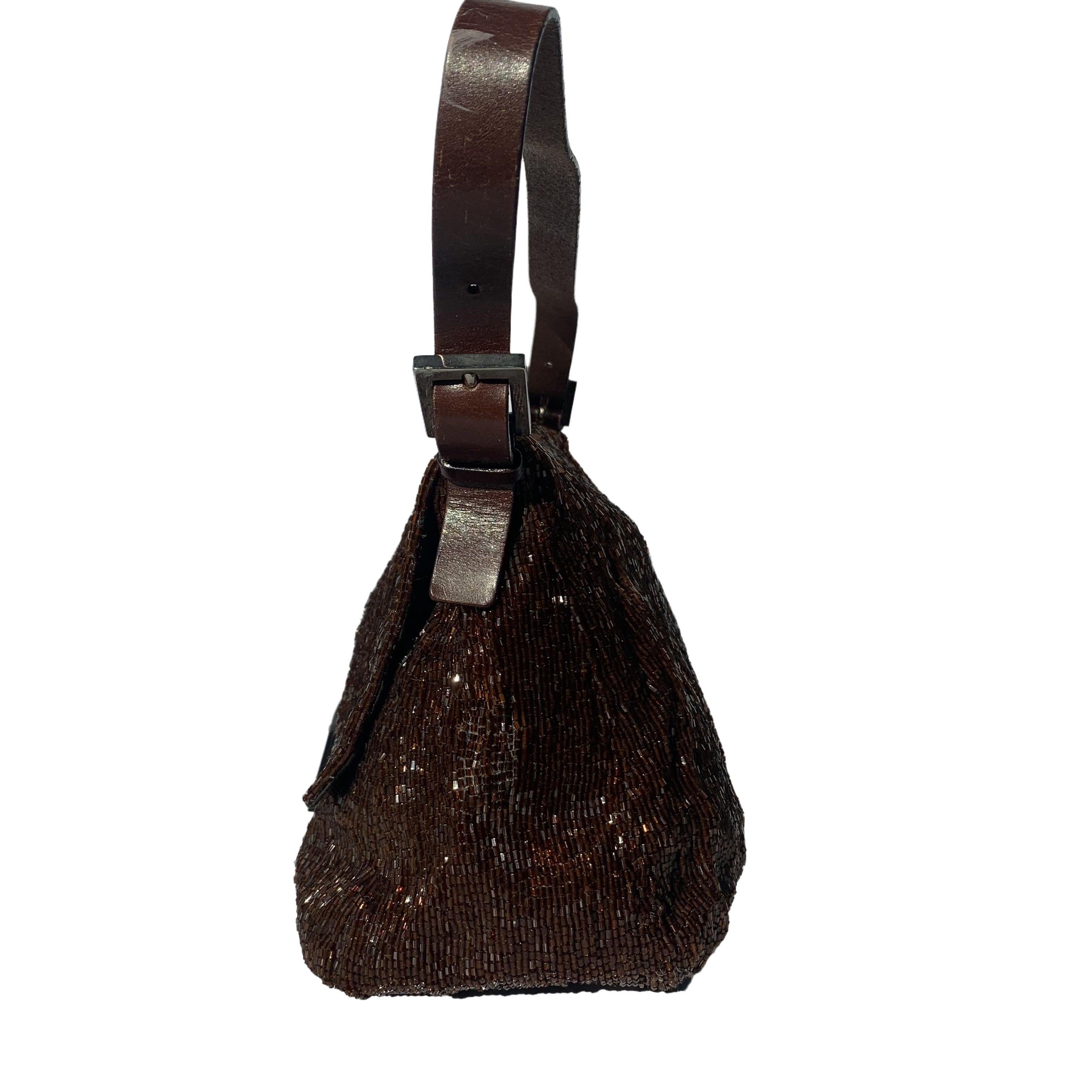 Women's Fendi Mamma Baguette Brown Beaded Shoulder Bag