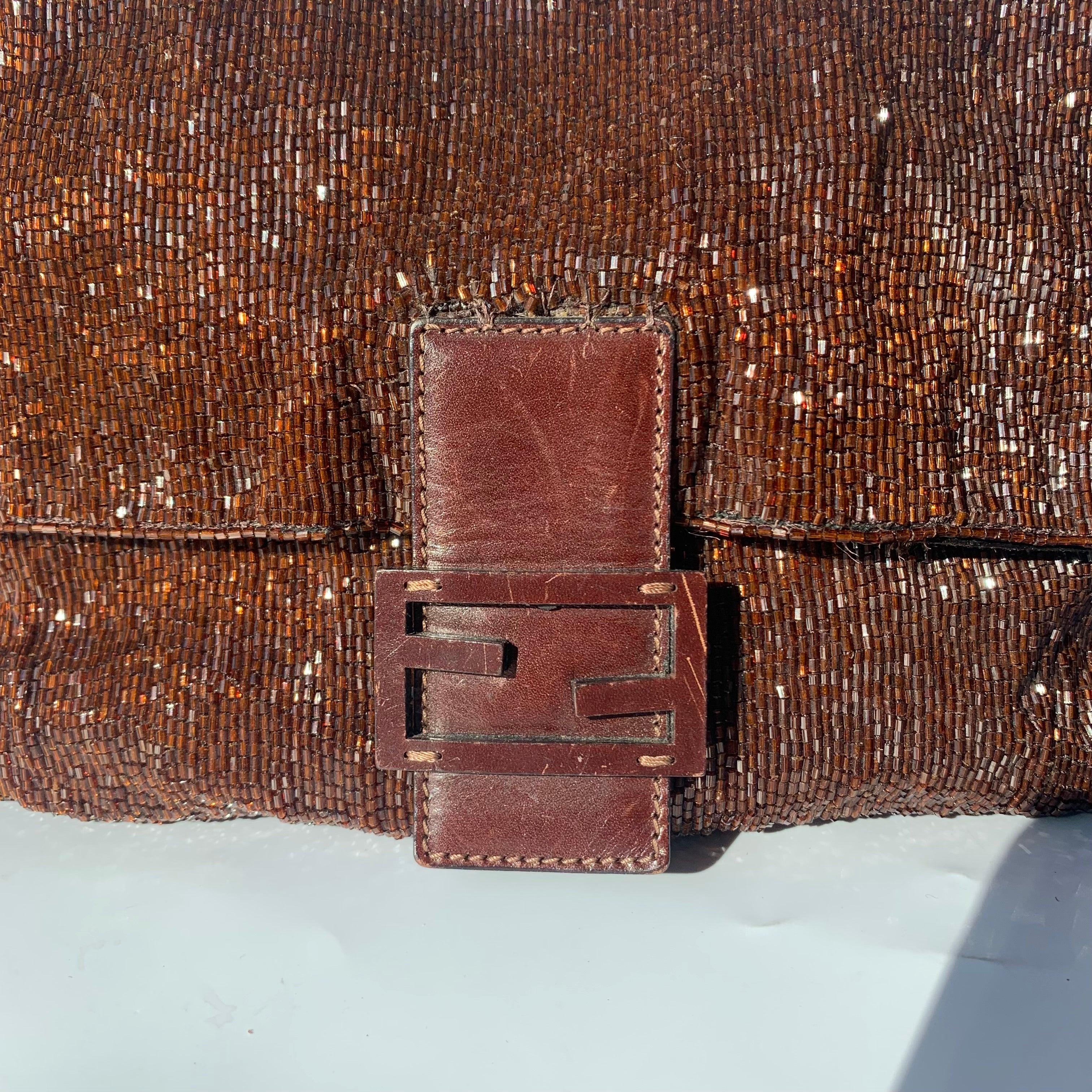 Fendi Mamma Baguette Brown Beaded Shoulder Bag 2