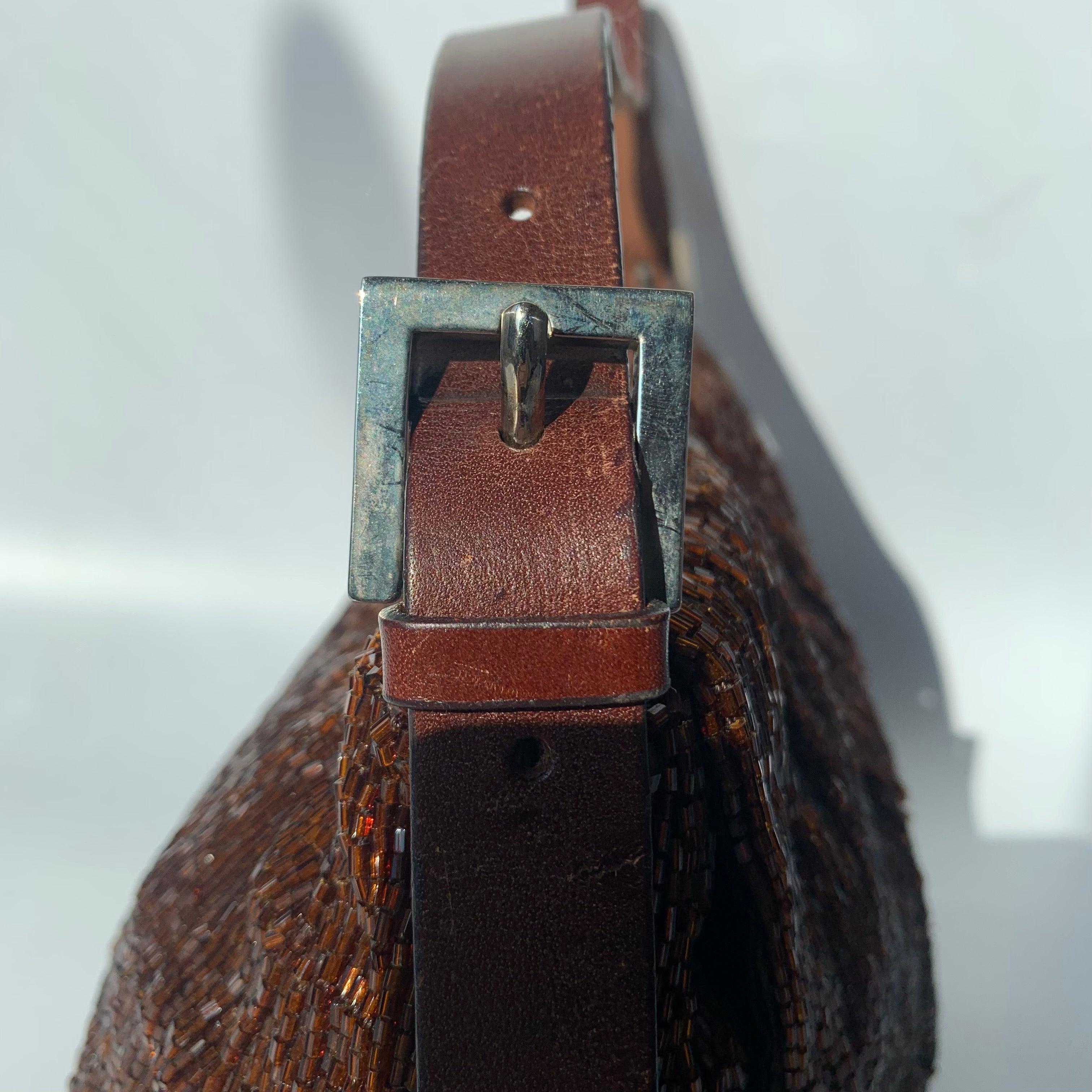 Fendi Mamma Baguette Brown Beaded Shoulder Bag 4