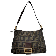 Fendi Mamma Baguette Brown Classic Zucca Monogram Gold Hardware