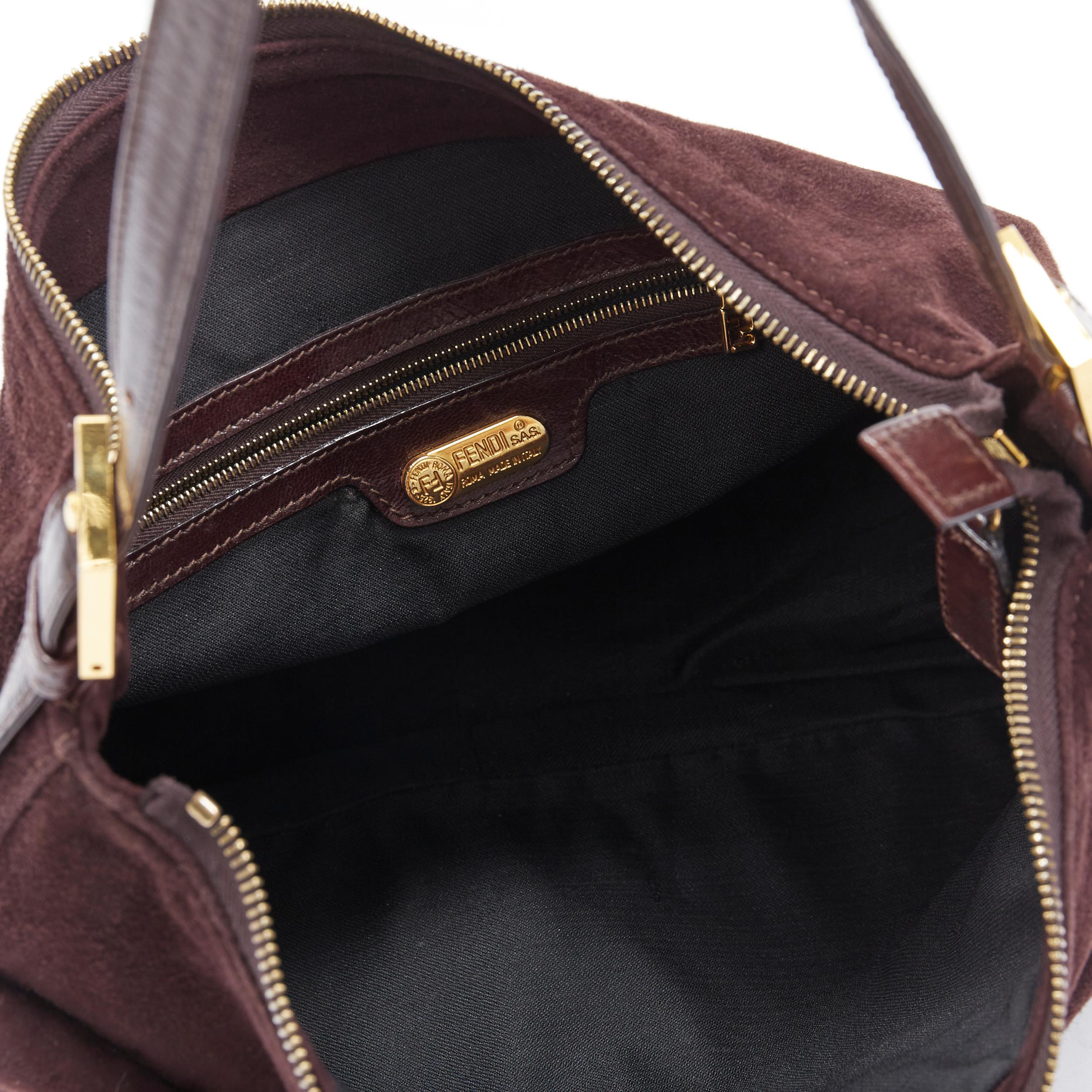 FENDI Mamma Baguette brown suede brown enamel FF buckle flap shoulder bag 2