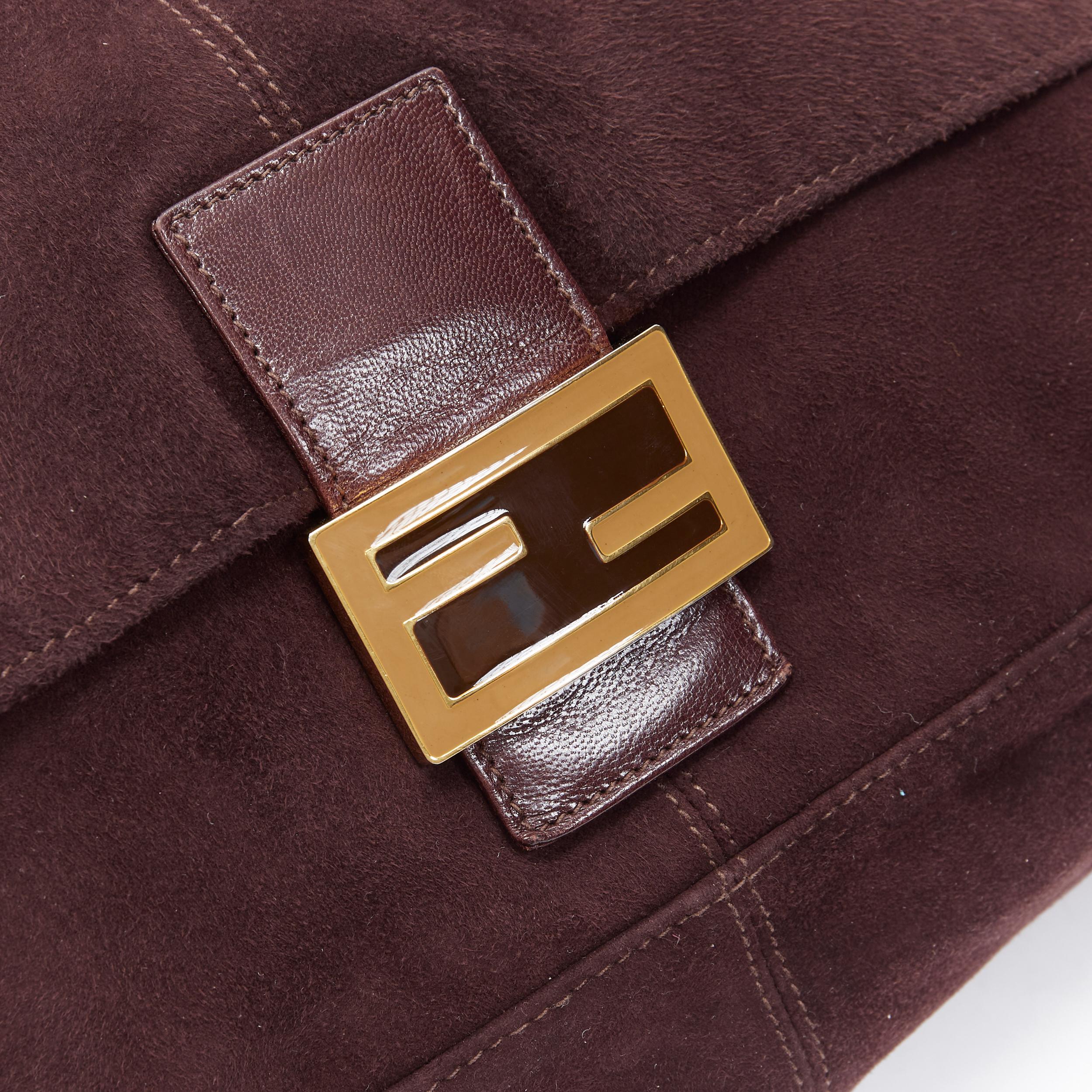 FENDI Mamma Baguette brown suede brown enamel FF buckle flap shoulder bag In Excellent Condition In Hong Kong, NT