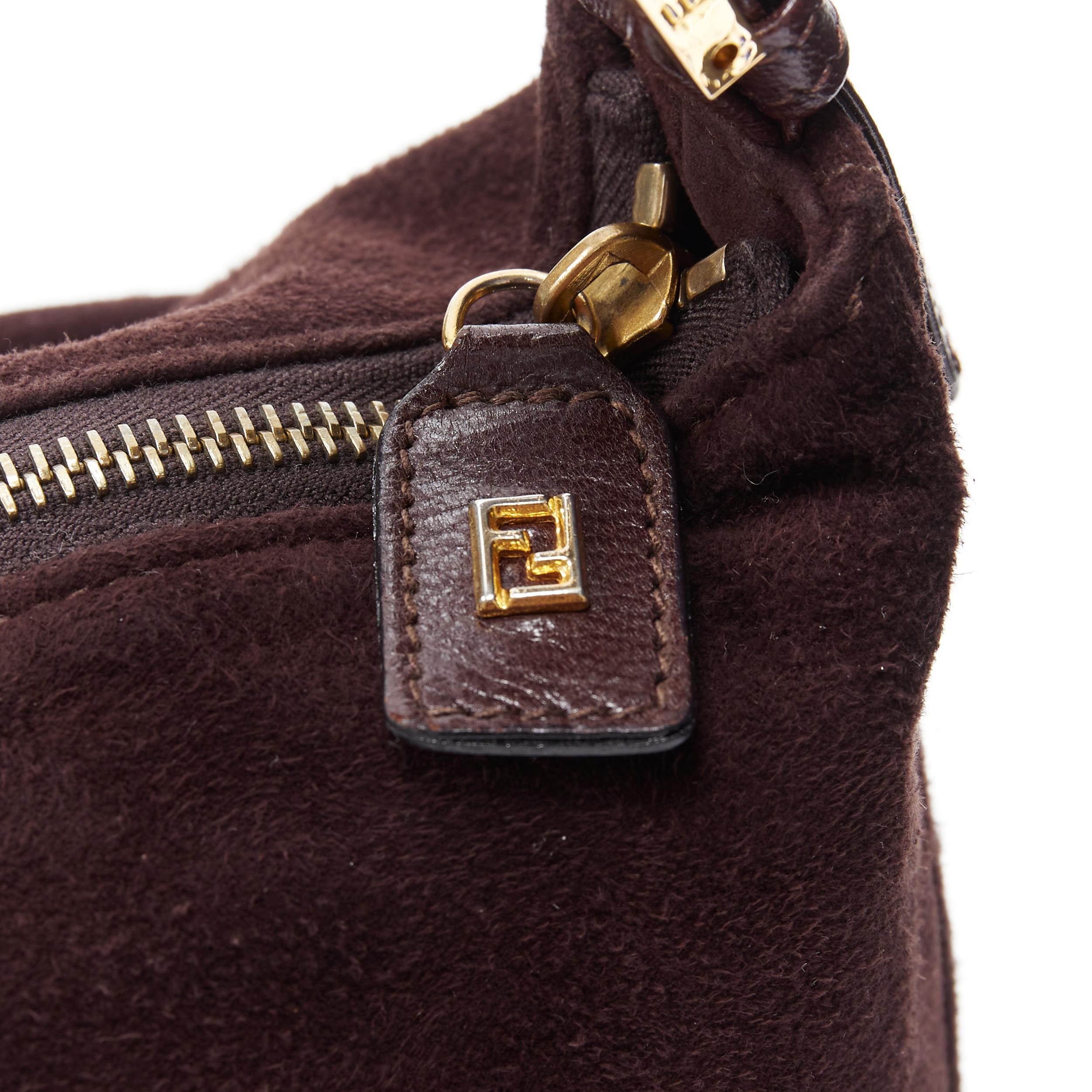 Women's FENDI Mamma Baguette brown suede brown enamel FF buckle flap shoulder bag