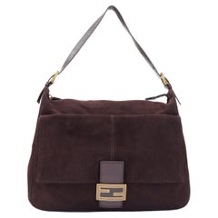 FENDI Mamma Baguette brown suede brown enamel FF buckle flap shoulder bag