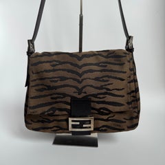 Fendi Mamma Baguette Brown Zebra Print Canvas Shoulder Bag