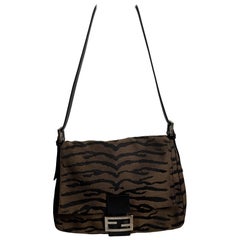 Fendi Mamma Baguette Sac à bandoulière en toile zébrée marron