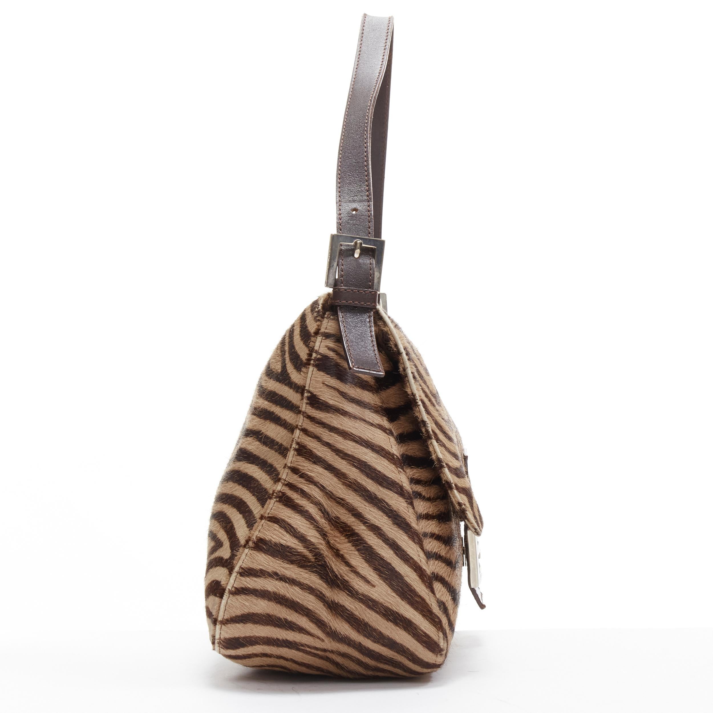 FENDI Mamma Baguette brown zebra stripe FF logo horsehair top handle flap bag In Fair Condition In Hong Kong, NT