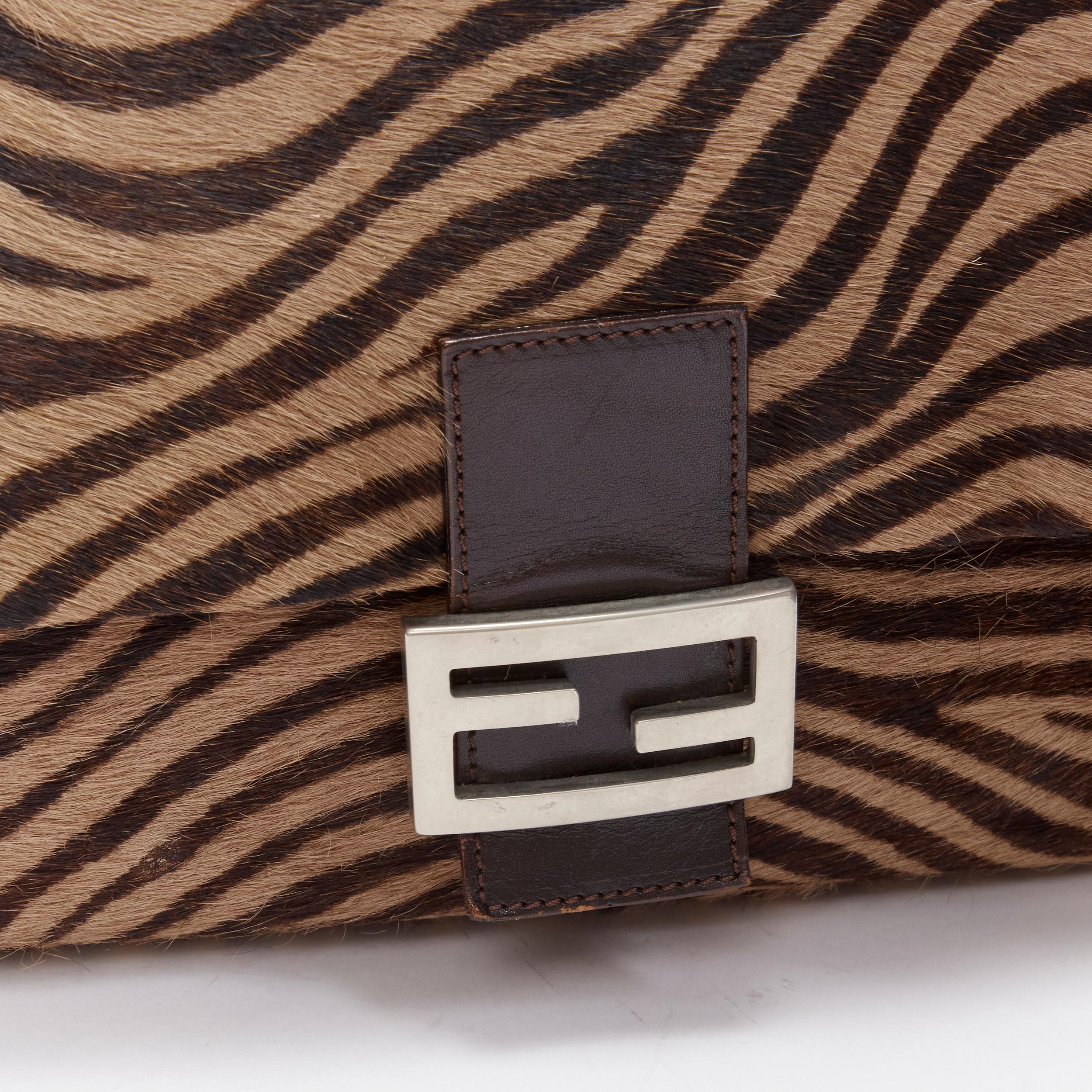 FENDI Mamma Baguette brown zebra stripe FF logo horsehair top handle flap bag 2