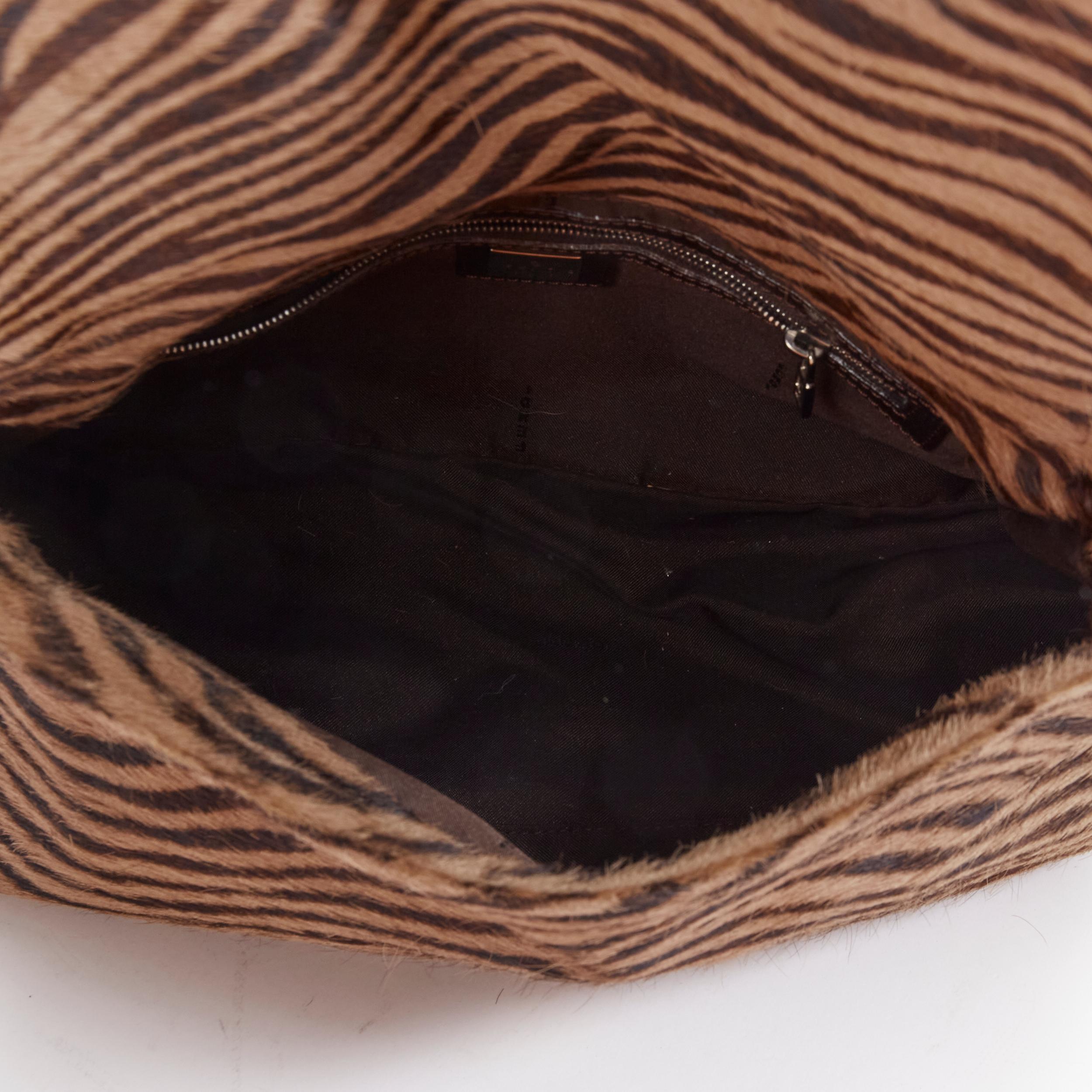 FENDI Mamma Baguette brown zebra stripe FF logo horsehair top handle flap bag 4