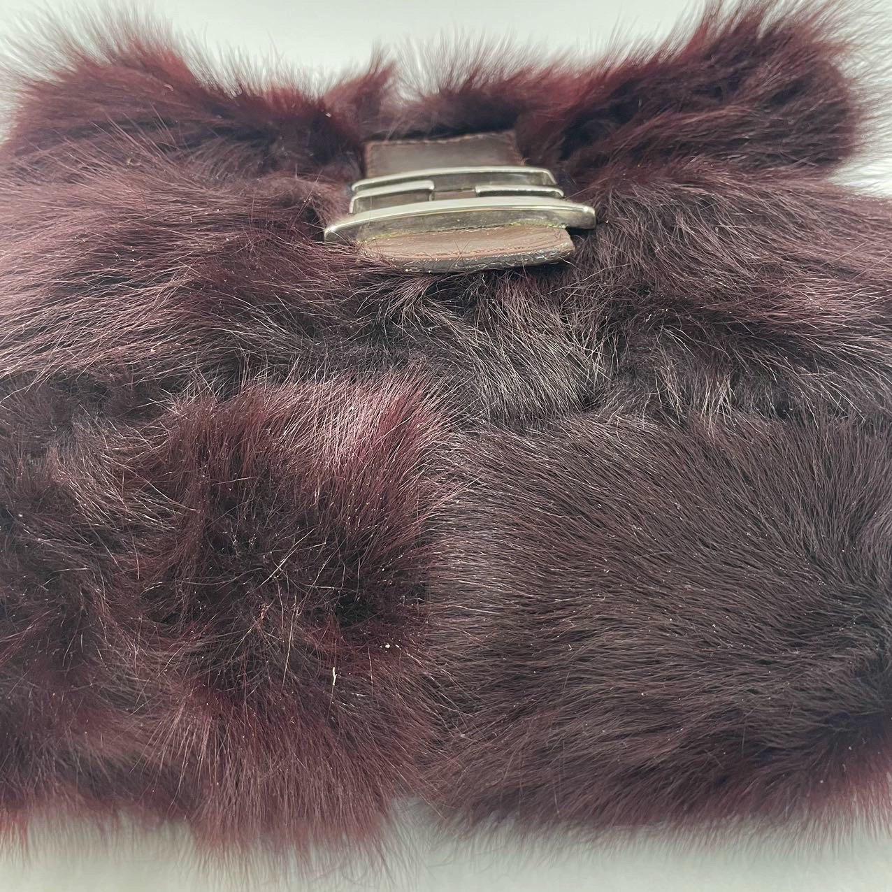 Fendi Mamma Baguette Burgundy Faux Fur Shoulder Bag For Sale 6