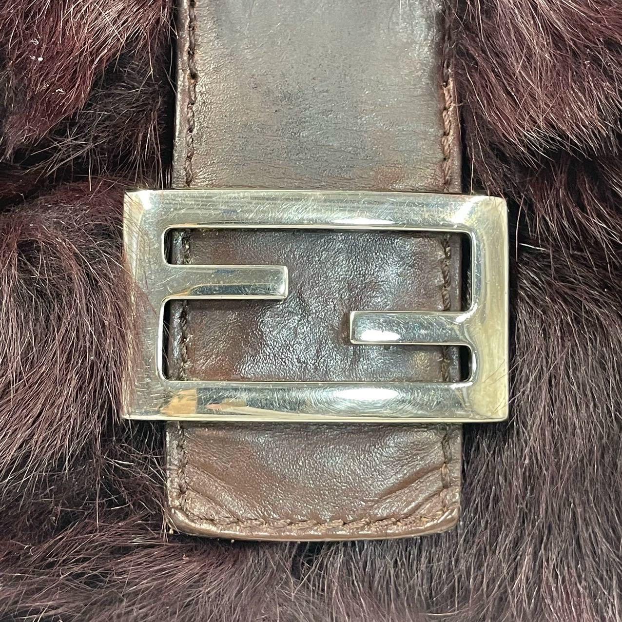 Fendi Mamma Baguette Burgundy Faux Fur Shoulder Bag For Sale 7