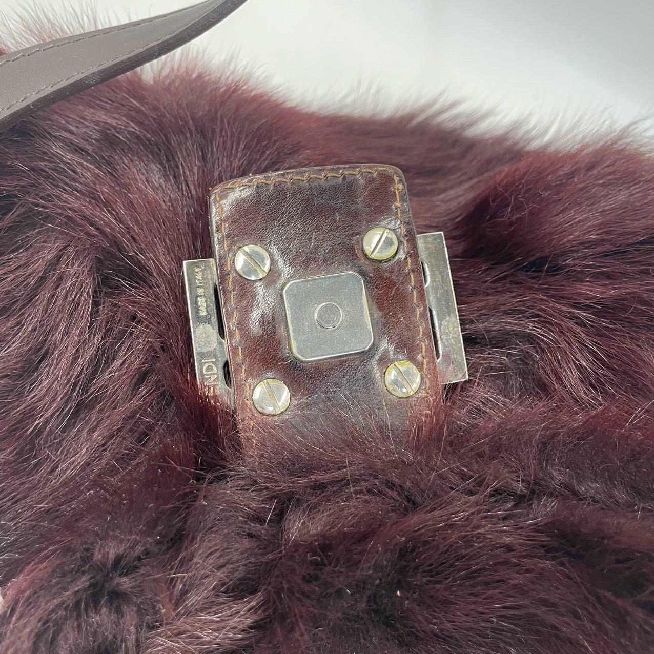 Fendi Mamma Baguette Burgundy Faux Fur Shoulder Bag For Sale 10