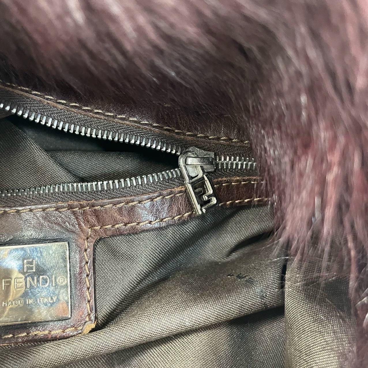 Fendi Mamma Baguette Burgundy Faux Fur Shoulder Bag For Sale 11