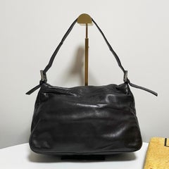 Fendi Mamma Baguette Chocolate Brown Lambskin Leather Silver Hardware