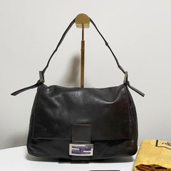 Fendi Mamma Baguette Chocolate Brown Lambskin Leather Silver Hardware