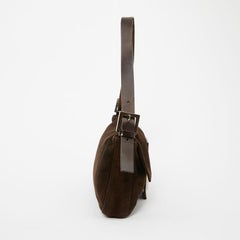 FENDI Mamma Baguette Flap Bag in Brown Suede