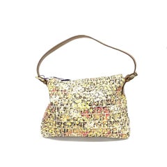 Fendi Mamma Baguette Floral Print Beige Leather Shoulder Bag