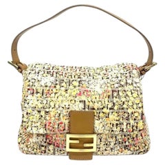 Fendi Mamma Baguette Floral Print Beige Leather Shoulder Bag