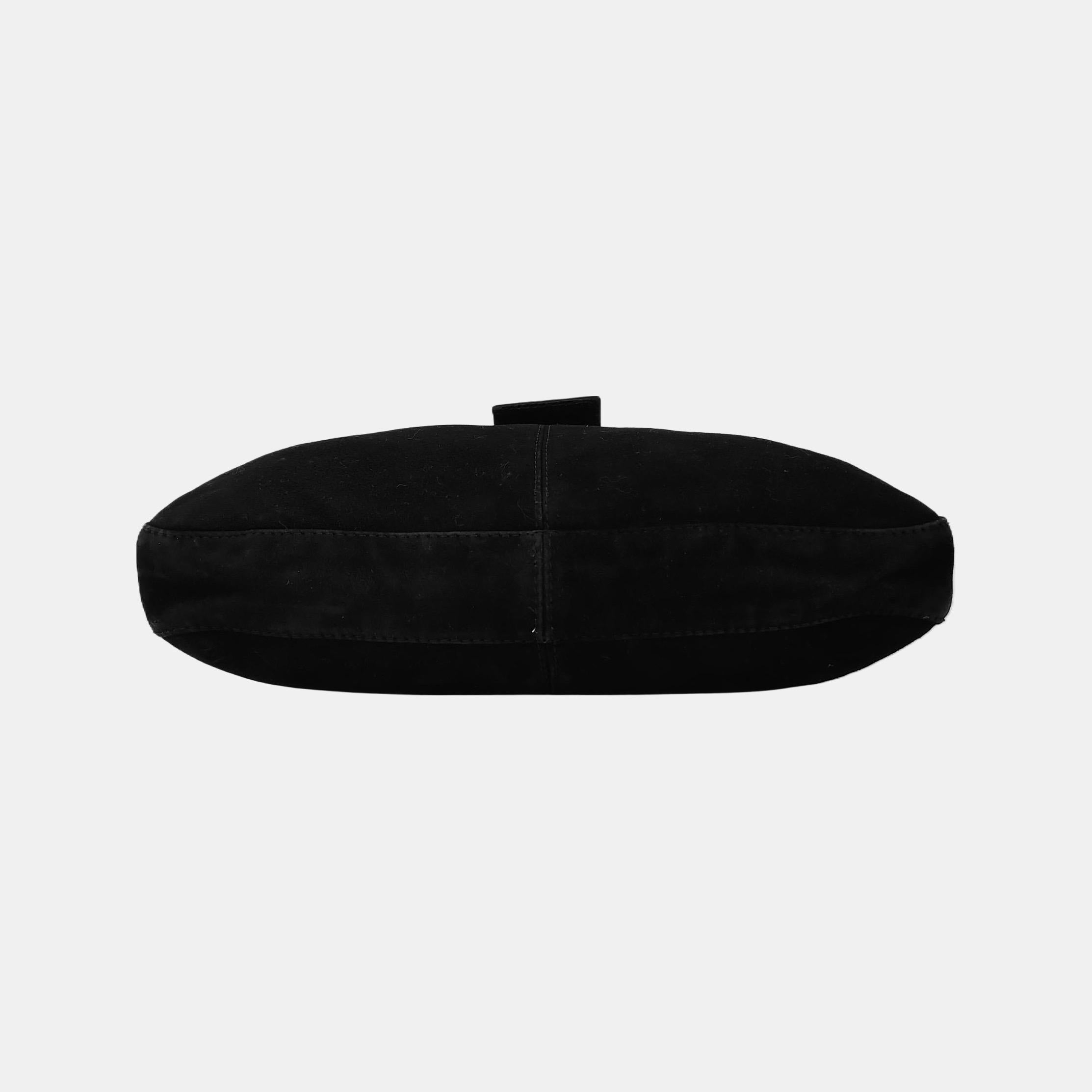 Fendi Mamma Baguette Forever Black Suede Leather Red Buckle In Good Condition For Sale In AUBERVILLIERS, FR