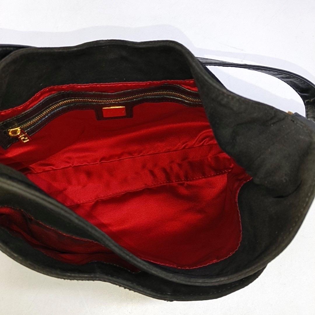 Fendi Mamma Baguette Forever Black Suede Leather Red Buckle For Sale 2