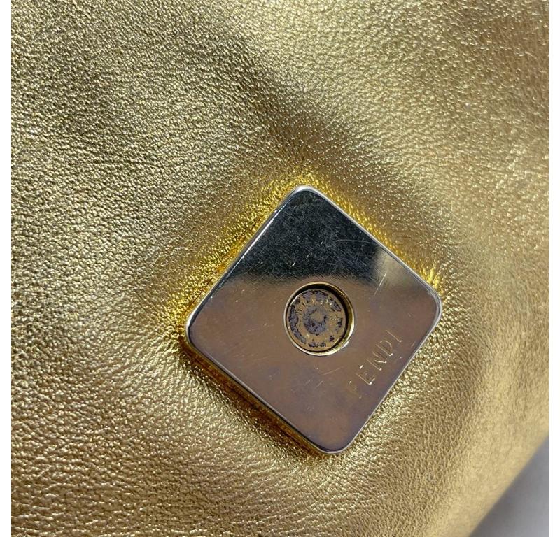 Fendi Mamma Baguette Gold Lambskin Leather Crystal Buckle For Sale 7