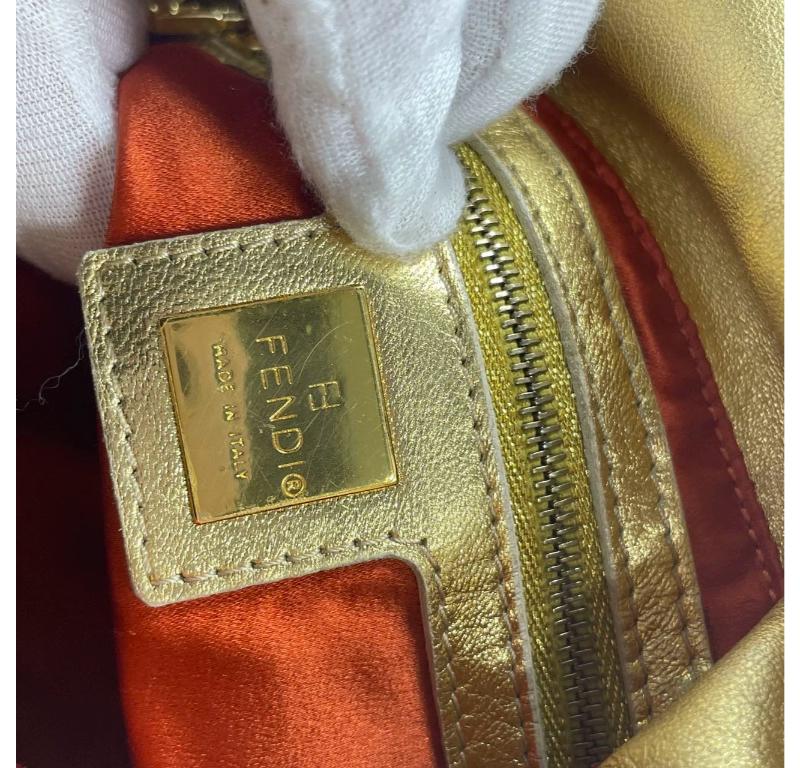 Fendi Mamma Baguette Gold Lambskin Leather Crystal Buckle For Sale 8
