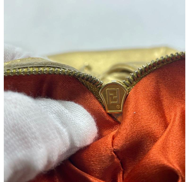 Fendi Mamma Baguette Gold Lambskin Leather Crystal Buckle For Sale 12