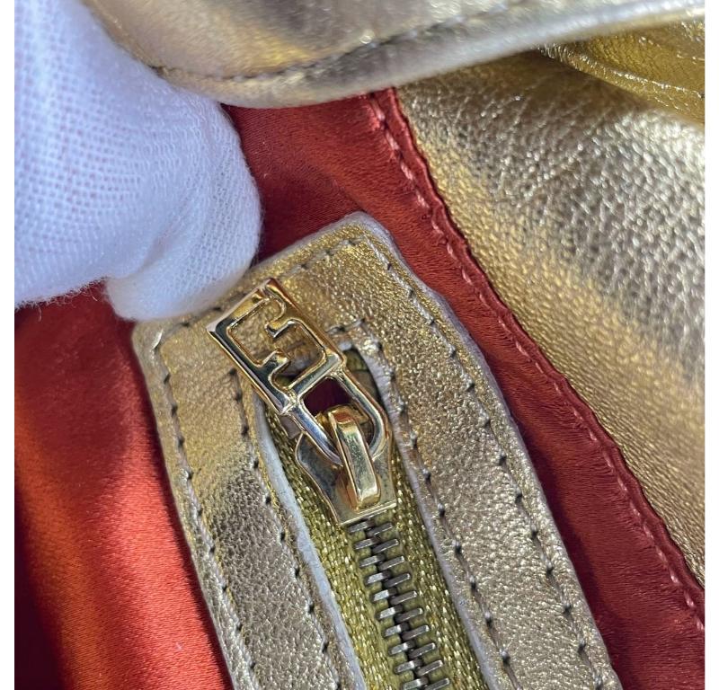 Fendi Mamma Baguette Gold Lambskin Leather Crystal Buckle For Sale 13