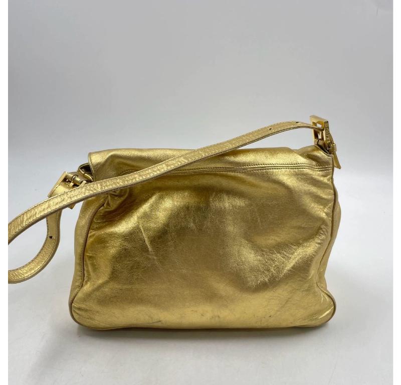 Brown Fendi Mamma Baguette Gold Lambskin Leather Crystal Buckle For Sale