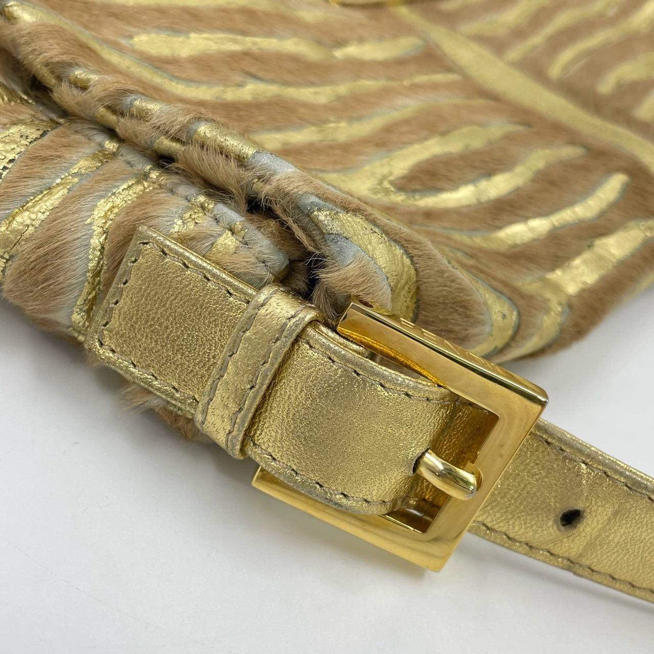 Fendi Mamma Baguette Gold Lambskin Leather Pony-style Zebra Stripes For Sale 7